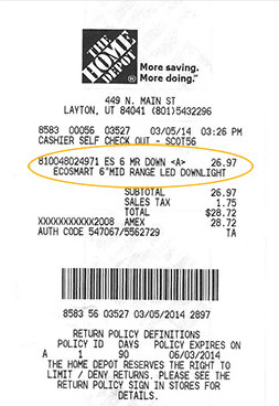 home depot receipt